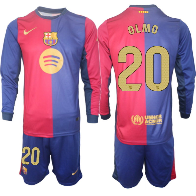 Men 2024-2025 Club Barcelona home Long Sleeves Blue #20 Soccer Jersey